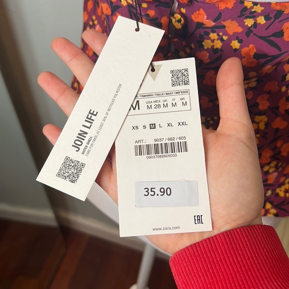 NWT Zara floral cowl neck satin tank top blouse - purple & orange flower print - Picture 7 of 9